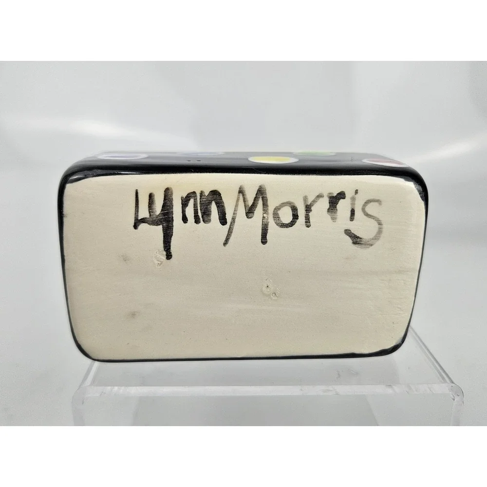 Lynn Morris Signed 3 Piece‎ Ceramic Creamer Sugar Set Polka Dot Black